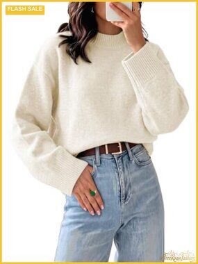Oversized Mock Neck Batwing Sleeve Pullover Sweater Women
